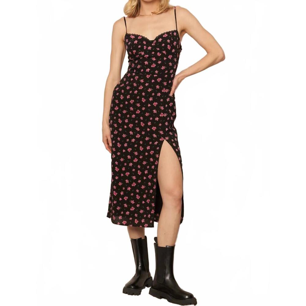 NEW EN CREME monique floral midi dress in black
